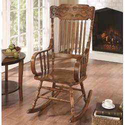 Rockers Wood Rocking Chair with Ornamental Headrest and Oak Finish